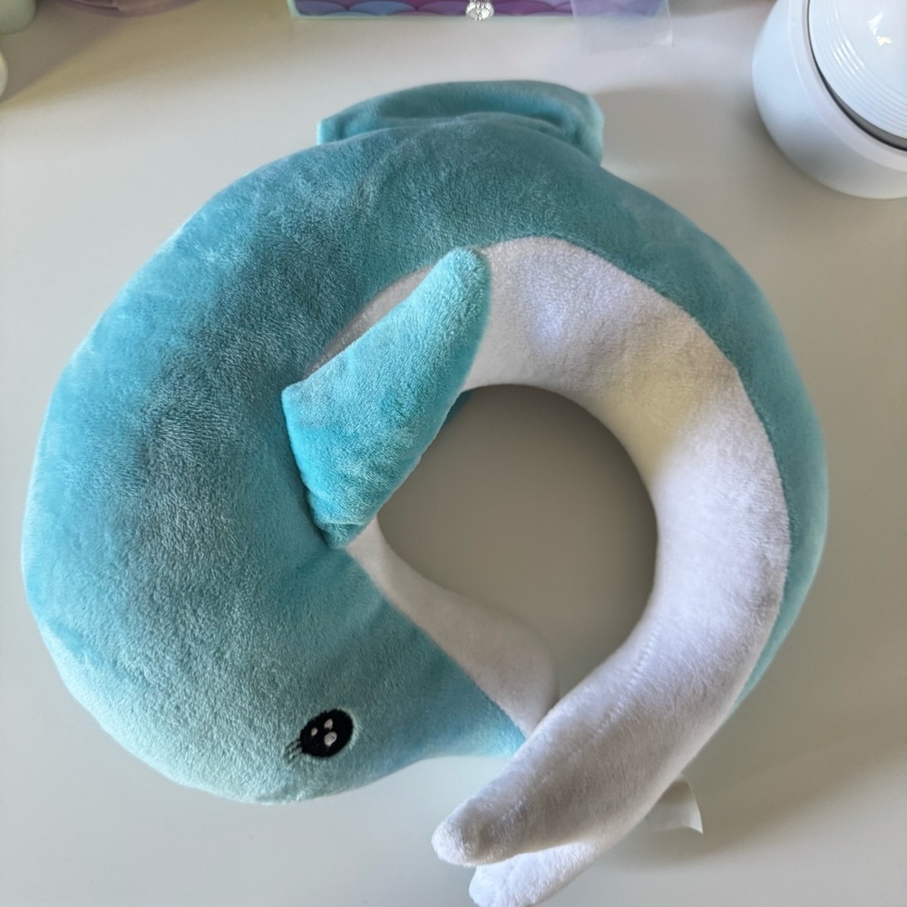 Blue and White Plush Dolphin Neck Pillow